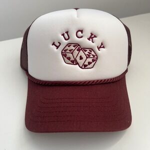 Concept One Lucky Dice Trucker Hat Burgundy White Mesh Snapback Cap NWT